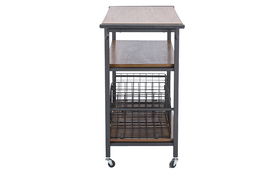 Baxton Studio Lancashire Brown Wood & Metal Kitchen Cart | Bar Carts | Modishstore - 3
