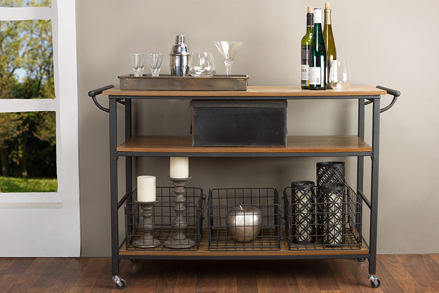 Baxton Studio Lancashire Brown Wood & Metal Kitchen Cart | Bar Carts | Modishstore