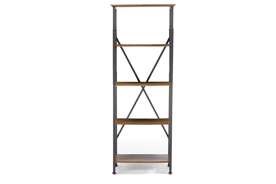 baxton studio lancashire brown wood metal bookcase | Modish Furniture Store-3