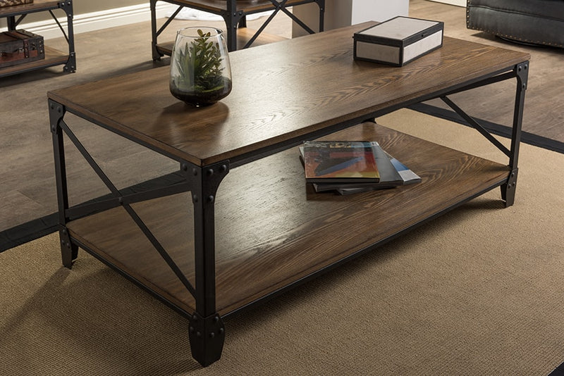 Baxton Studio Greyson Vintage Industrial Antique Bronze Occasional Cocktail Coffee Table | Modishstore | Coffee Tables