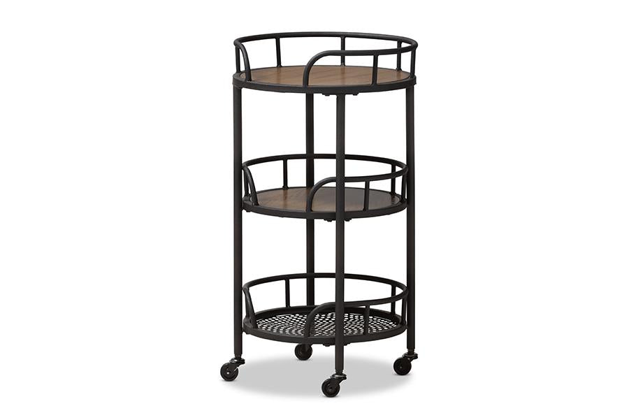 baxton studio bristol rustic industrial style metal and wood mobile serving cart | Modish Furniture Store-2
