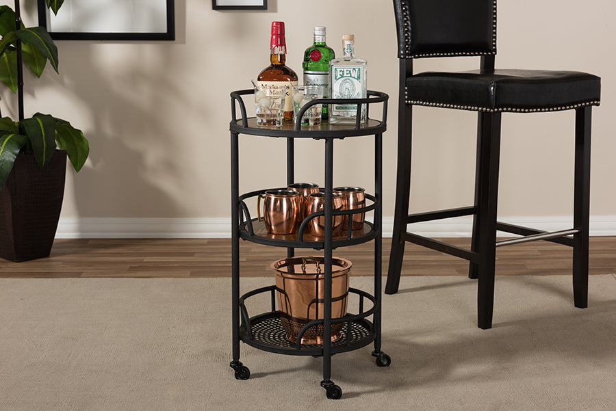 Baxton Studio Bristol Rustic Industrial Style Metal and Wood Mobile Serving Cart | Modishstore | Bar Carts