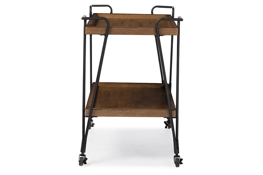 baxton studio jessica rustic industrial style antique black textured finish metal distressed ash wood mobile serving bar cart | Modish Furniture Store-3