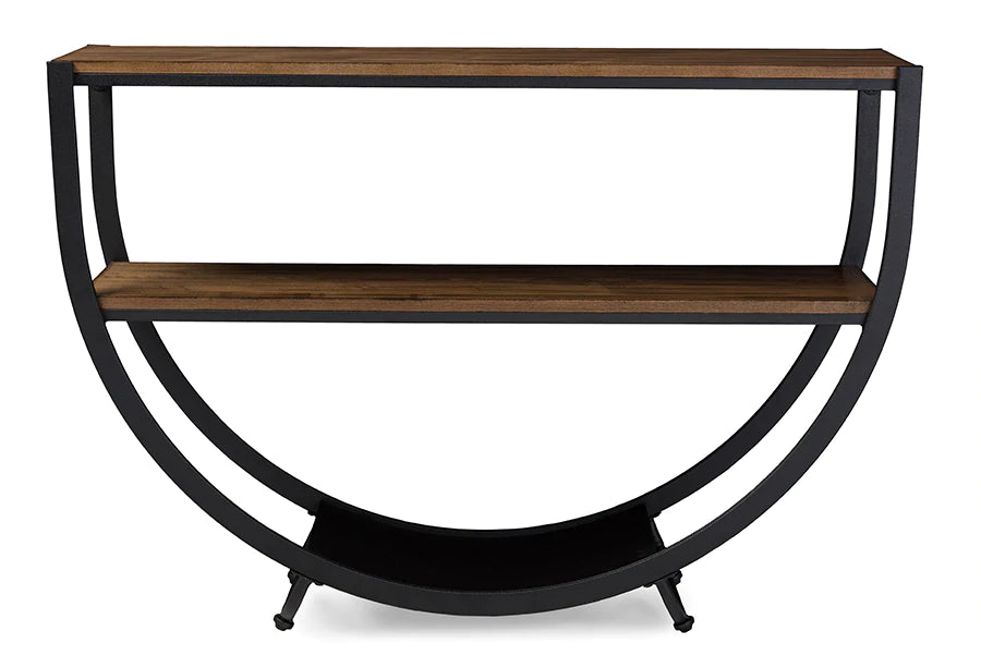 Baxton Studio Blakes Rustic Industrial Style Antique Black Textured Finish Metal Distressed Wood Console Table | Console Tables | Modishstore - 2
