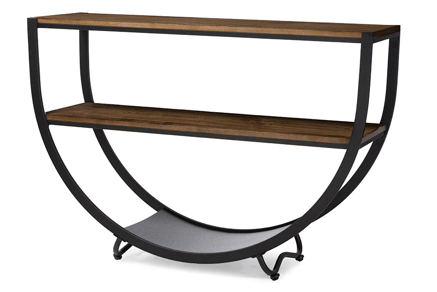 Baxton Studio Blakes Rustic Industrial Style Antique Black Textured Finish Metal Distressed Wood Console Table | Console Tables | Modishstore - 3