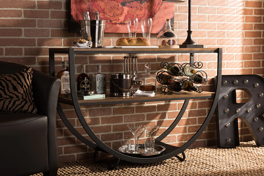 Baxton Studio Blakes Rustic Industrial Style Antique Black Textured Finish Metal Distressed Wood Console Table | Console Tables | Modishstore