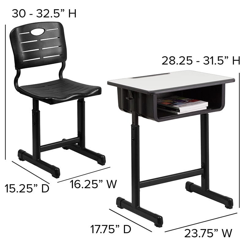 Adjustable Height Student Desk and Chair with Black Pedestal Frame by Flash Furniture | Desks | Modishstore - 2