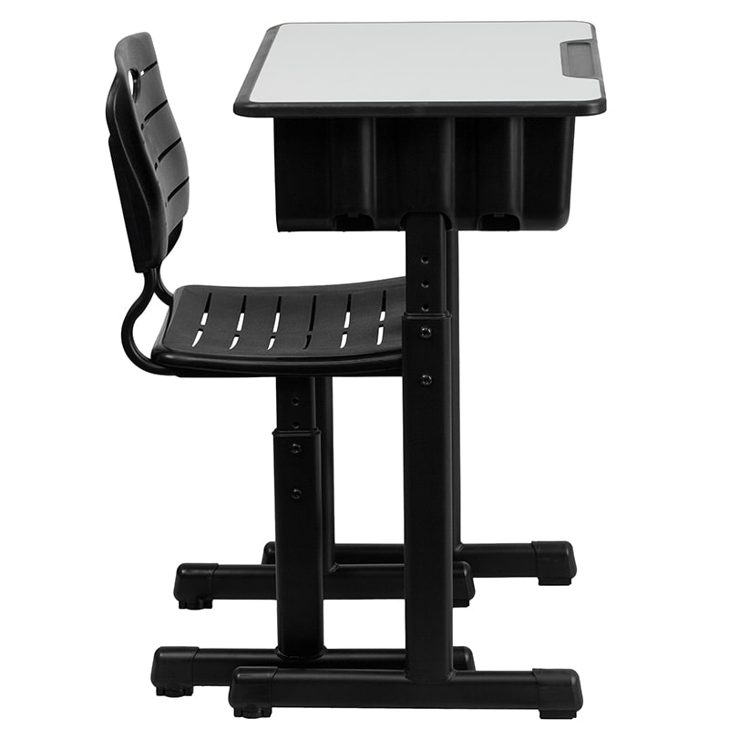 Adjustable Height Student Desk and Chair with Black Pedestal Frame by Flash Furniture | Desks | Modishstore - 3