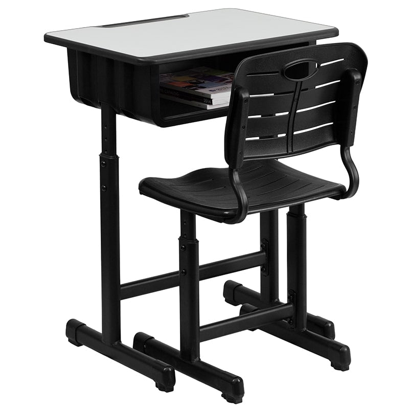 Adjustable Height Student Desk and Chair with Black Pedestal Frame by Flash Furniture | Desks | Modishstore-4