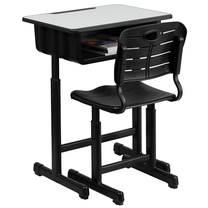 Adjustable Height Student Desk and Chair with Black Pedestal Frame by Flash Furniture | Desks | Modishstore - 4