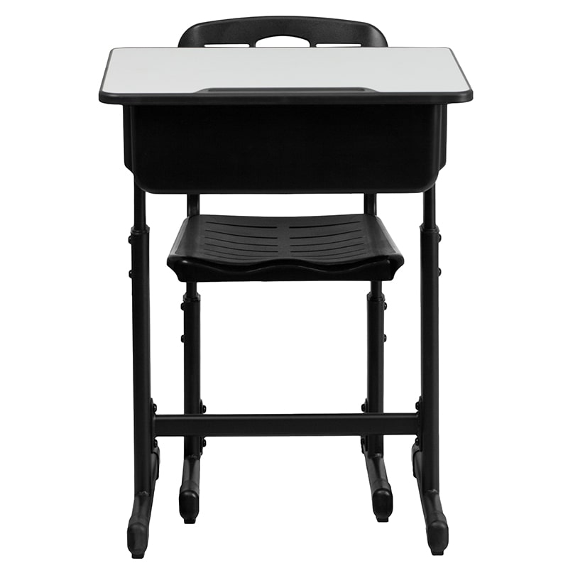 Adjustable Height Student Desk and Chair with Black Pedestal Frame by Flash Furniture | Desks | Modishstore-5