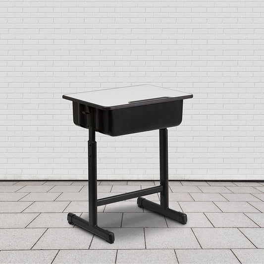 Student Desk with Grey Top and Adjustable Height Black by Flash Furniture | Desks | Modishstore
