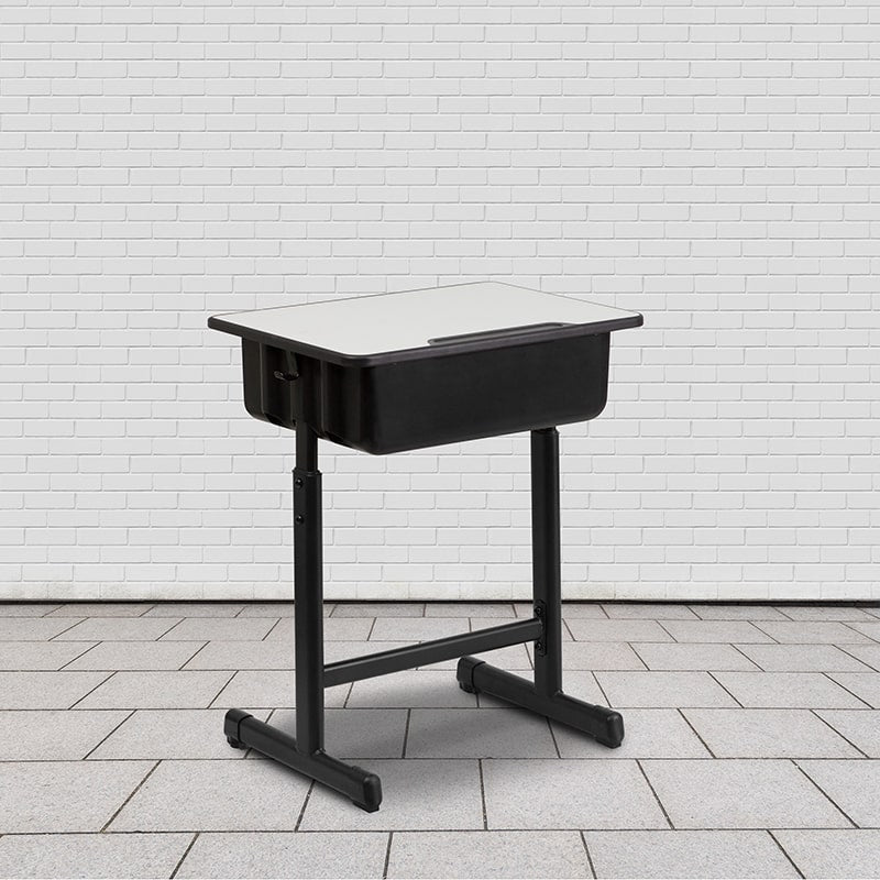 Student Desk with Grey Top and Adjustable Height Black by Flash Furniture | Desks | Modishstore - 1