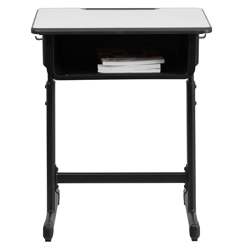 Student Desk with Grey Top and Adjustable Height Black by Flash Furniture | Desks | Modishstore-4