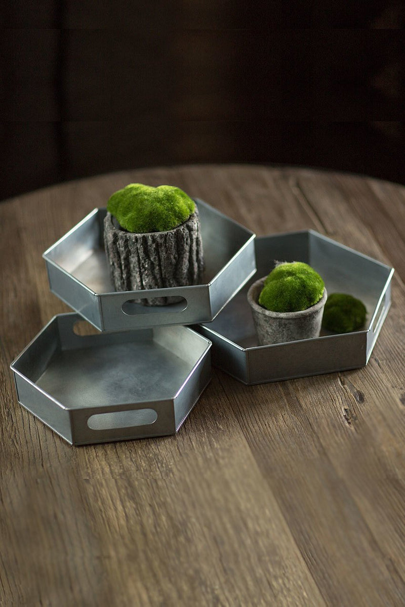Vagabond Vintage Hexagonal Galvanized Trays - Set of 3 | Modishstore | Decorative Trays & Dishes