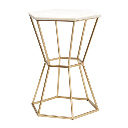 Hexagonal Marble Table With Gold Base By Tozai Home | End Tables | Modishstore -2