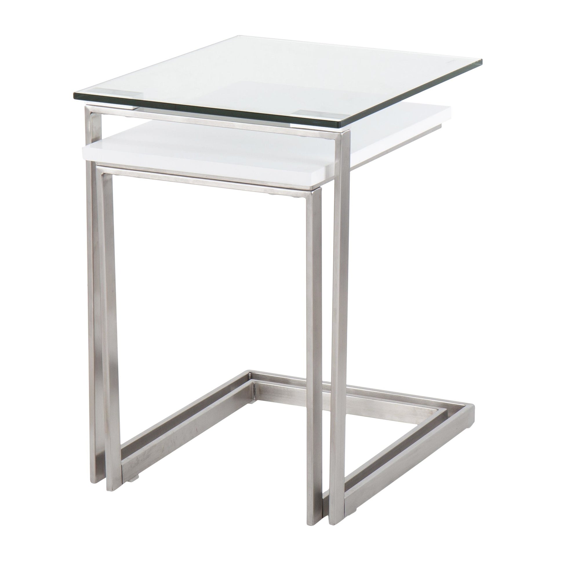 Zenn Modern Nesting Table Set in Stainless Steel and Satin White Wood By LumiSource | Side Tables | Modishstore - 7