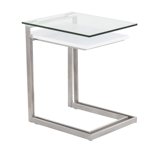 Zenn Modern Nesting Table Set in Stainless Steel and Satin White Wood By LumiSource | Side Tables | Modishstore