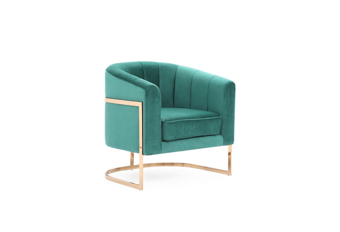 Modrest Trask Modern Green Velvet & Rosegold Accent Chair-5