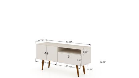 Manhattan Comfort Tribeca 53.94 Mid-Century Modern TV Stand with Solid Wood Legs in Off White | TV Stands | Modishstore - 6