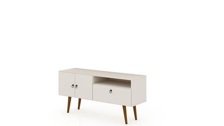Manhattan Comfort Tribeca 53.94 Mid-Century Modern TV Stand with Solid Wood Legs in Off White | TV Stands | Modishstore - 4