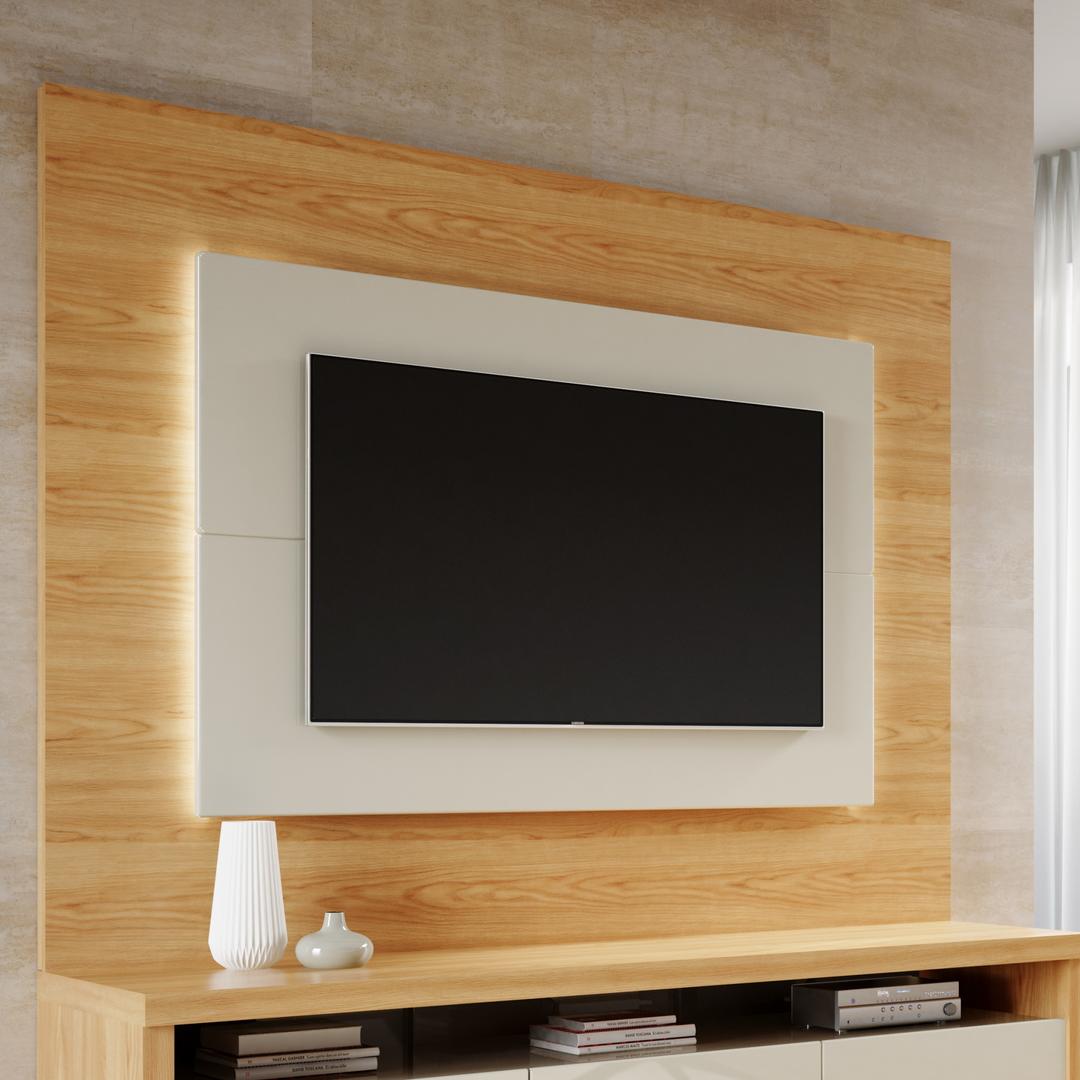 Manhattan Comfort Sylvan 85.43" TV Panel with LED Lights in Nature Wood and Off White | TV Panels | Modishstore-2