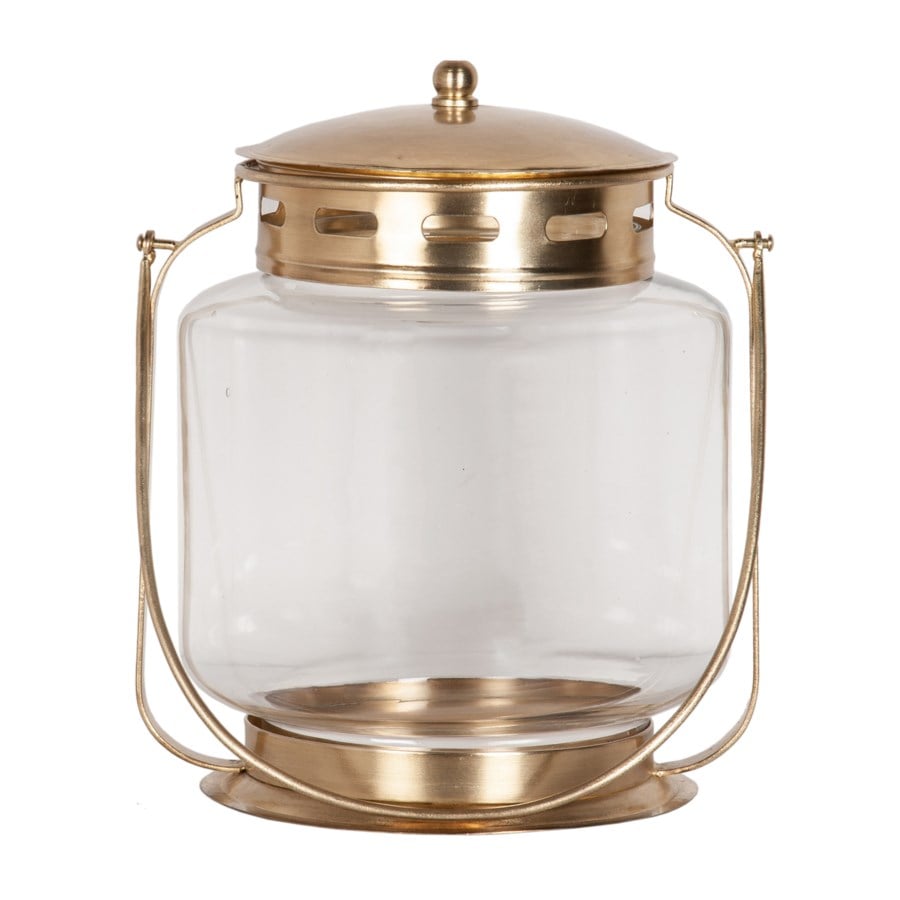 Jara Round Iron Glass Candle Holder, Antique Brass by Jeffan | Candle Holders | Modishstore