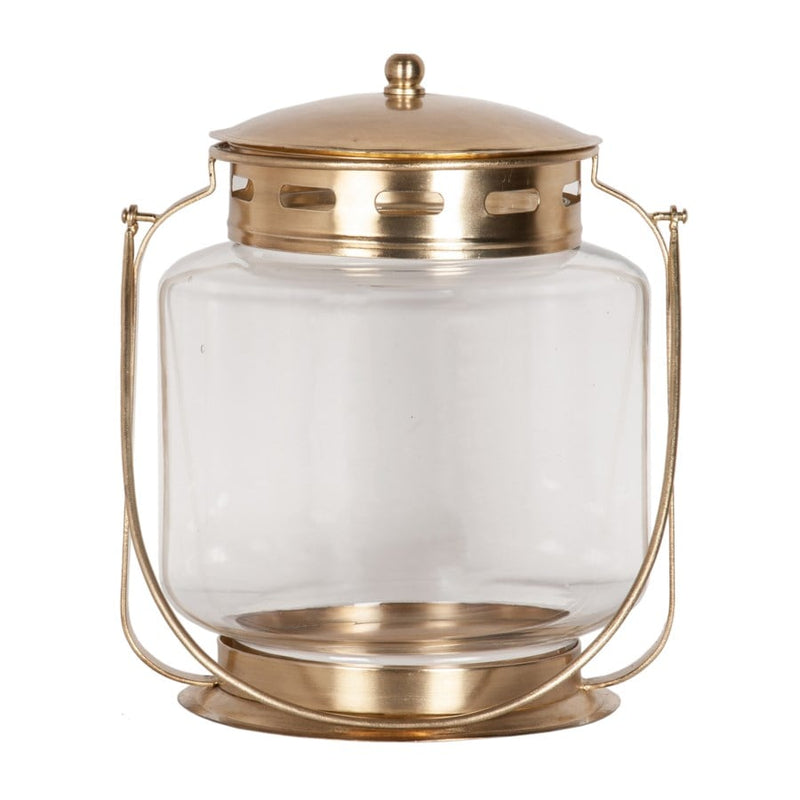 Jara Round Iron Glass Candle Holder, Antique Brass by Jeffan | Candle Holders | Modishstore