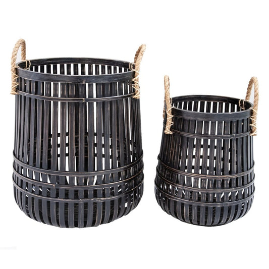 Alba Open Weave Round Rattan Baskets-Set of 2 by Jeffan | Bins, Baskets & Buckets | Modishstore