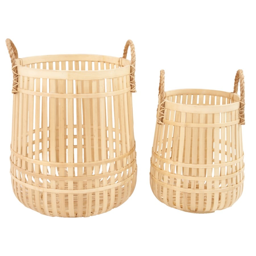 Alba Open Weave Round Rattan Baskets-Set of 2 by Jeffan | Bins, Baskets & Buckets | Modishstore - 2
