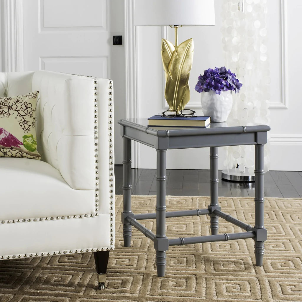 Safavieh Liviah Modern Coastal 22" H Bamboo Accent Table - Gray | Accent Tables | Modishstore