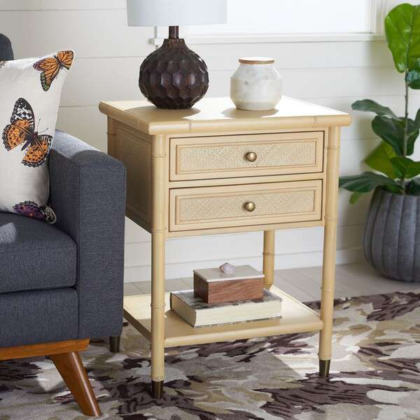 Safavieh Ahab 2 Drawer 1 Shelf Accent Table - Light Blonde | Accent Tables | Modishstore