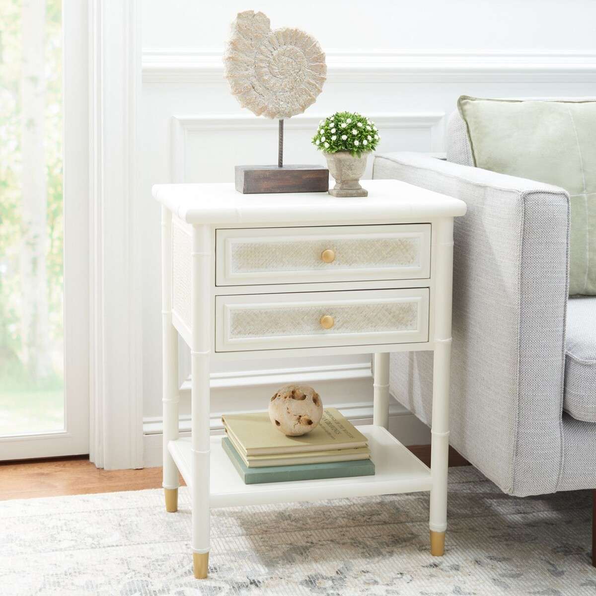 Safavieh Ahab 2 Drawer 1 Shelf Accent Table - White | Accent Tables | Modishstore