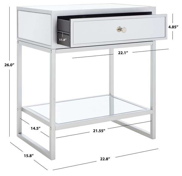 Safavieh Cyra 1 Drawer Mirrored Accent Table - Silver | Accent Tables | Modishstore - 3