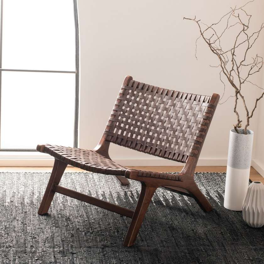 Safavieh Luna Leather Woven Accent Chair | Accent Chairs | Modishstore - 10