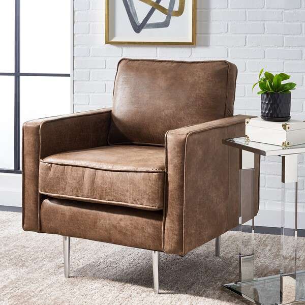 Safavieh Paityn Accent Chair - Brown Body With Silver Legs | Accent Chairs | Modishstore