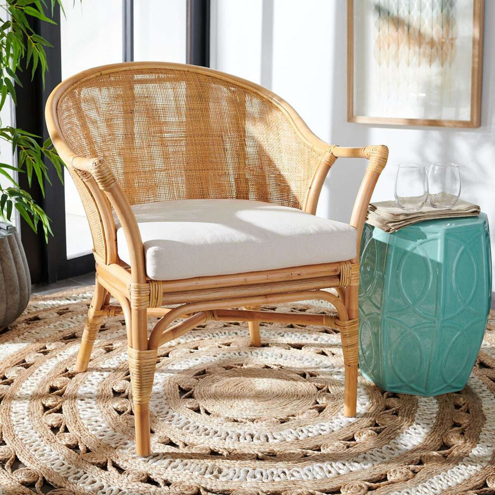 Safavieh Dustin Rattan Accent Chair W/ Cushion - Natural | Accent Chairs | Modishstore - 4