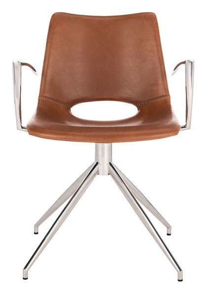 Safavieh Dawn Midcentury Modern Leather Swivel Office Arm Chair | Office Chairs |  Modishstore  - 4