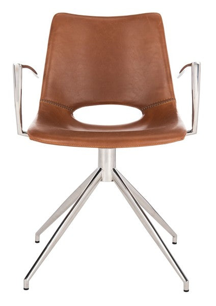 Safavieh Dawn Midcentury Modern Leather Swivel Office Arm Chair | Office Chairs | Modishstore - 4