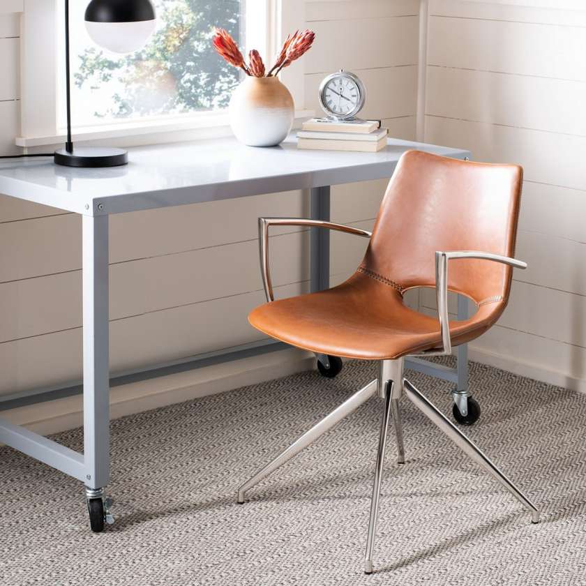 Safavieh Dawn Midcentury Modern Leather Swivel Office Arm Chair | Office Chairs |  Modishstore  - 5