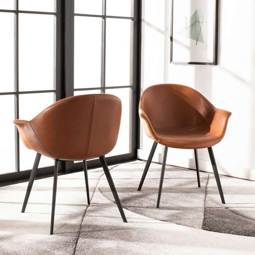 Safavieh Dublin Midcentury Modern Leather Dining Tub Chair | Accent Chairs | Modishstore - 5