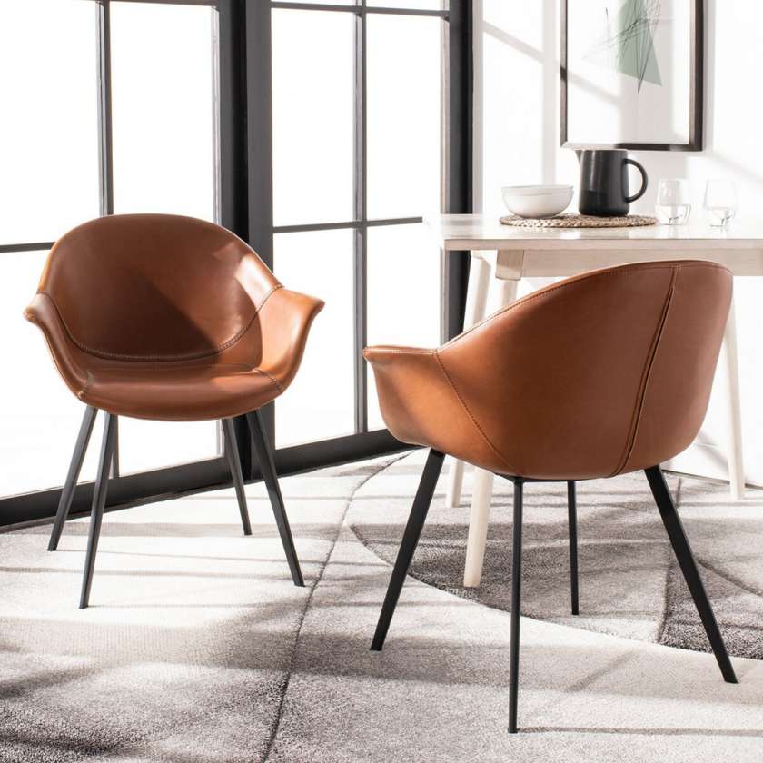 Safavieh Dublin Midcentury Modern Leather Dining Tub Chair | Accent Chairs | Modishstore - 6