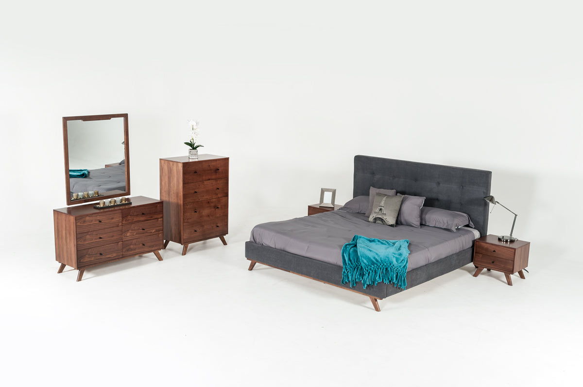 Modrest Addison Mid-Century Modern Grey & Walnut Bedroom Set | Bedroom Sets | Modishstore - 2