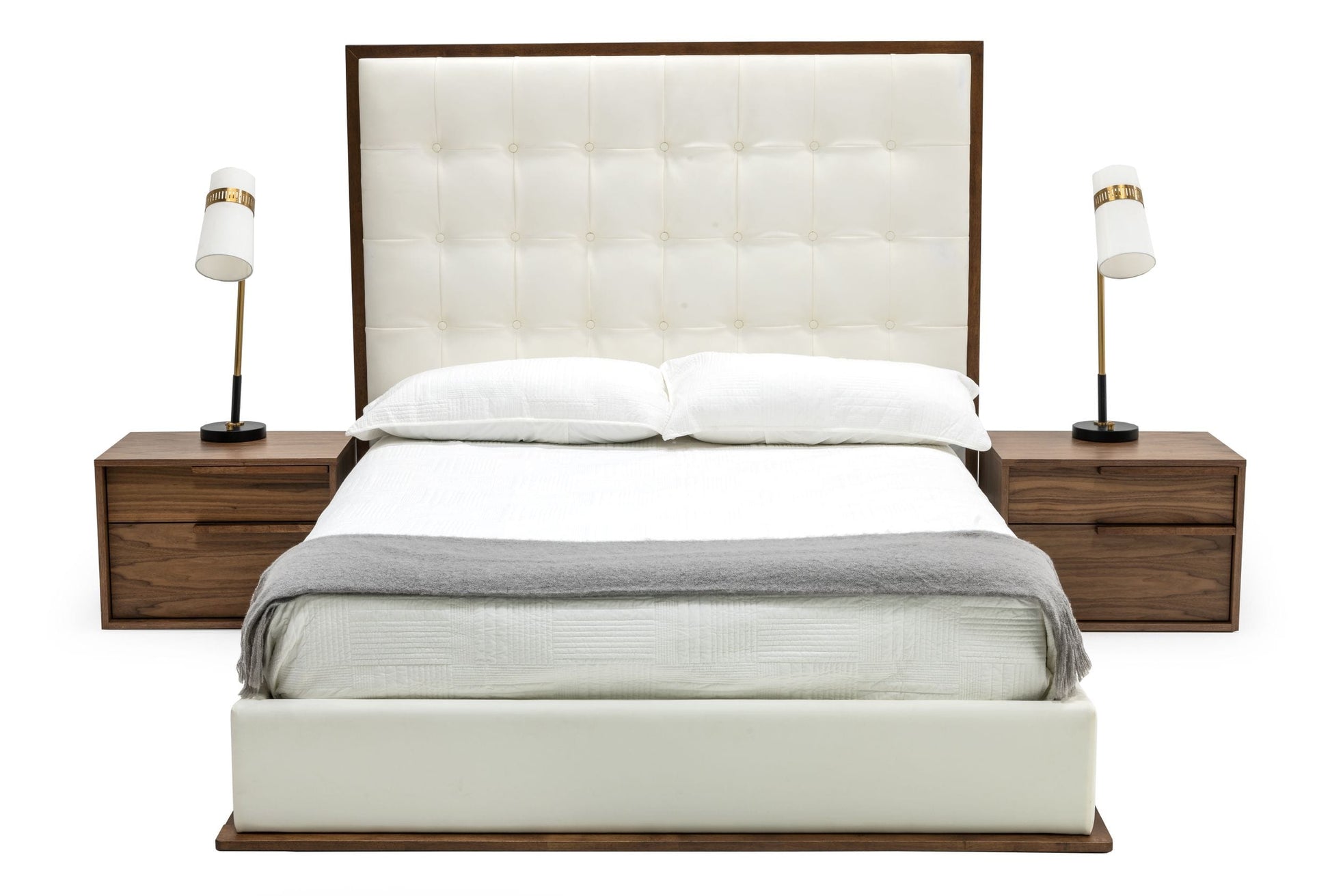 Modrest Amberlie - White Vegan Leather & Walnut Bed | Beds | Modishstore - 2