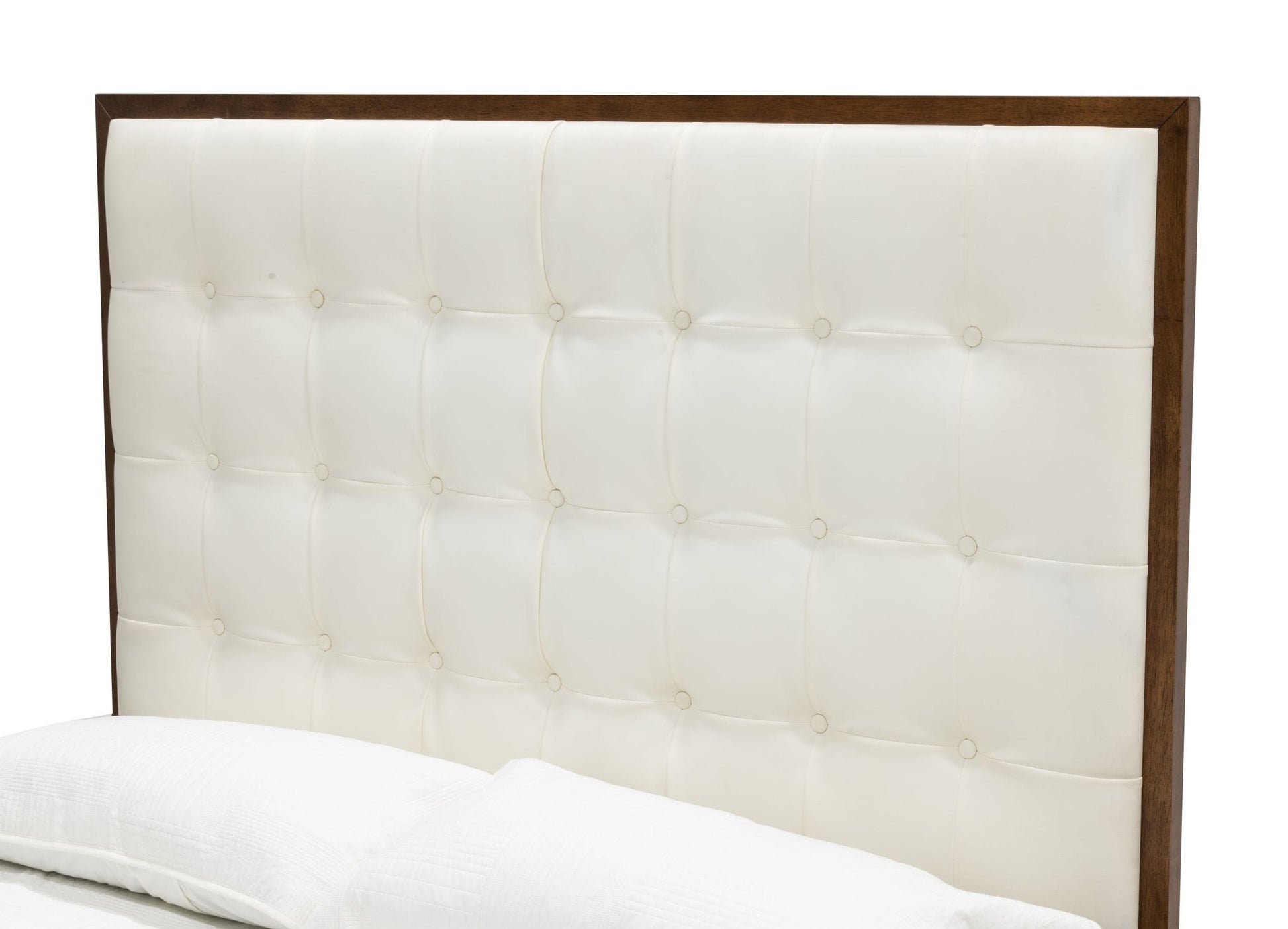 Modrest Amberlie - White Vegan Leather & Walnut Bed | Beds | Modishstore - 3
