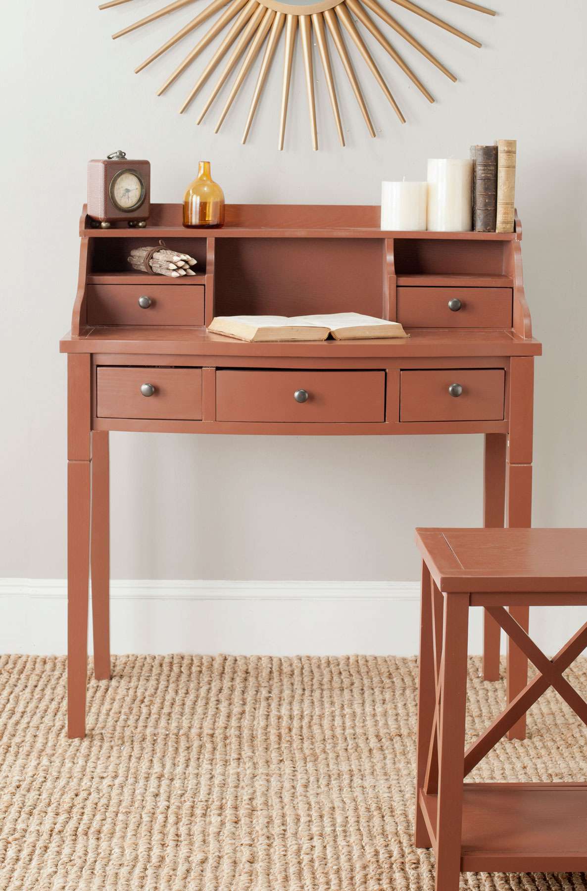 Safavieh Landon 5 Drawer Writing Desk - Henna Brown | Desks | Modishstore