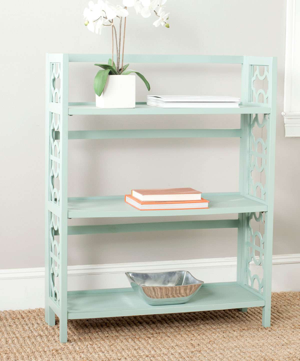 Safavieh Natalie 3 Tier Low Bookcase - Celadon | Etagere | Modishstore