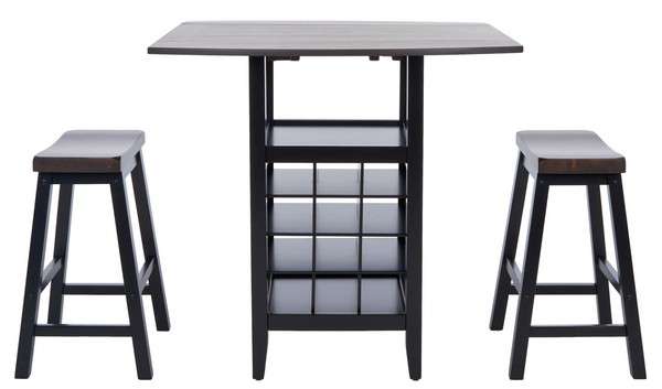 Safavieh Emeric 3 Pc Set Drop Leaf Pub Table - Dark Espresso | Bar Stools & Table | Modishstore - 2