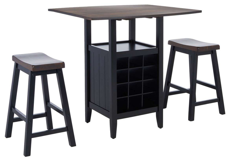 Safavieh Emeric 3 Pc Set Drop Leaf Pub Table - Dark Espresso | Bar Stools & Table | Modishstore - 3