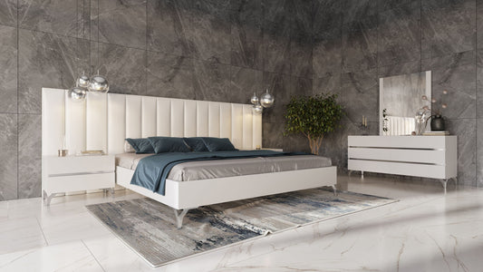 Nova Domus Angela - Italian Modern White Eco Leather Bed w/ Nightstands and Wings | Modishstore | Bedroom Sets